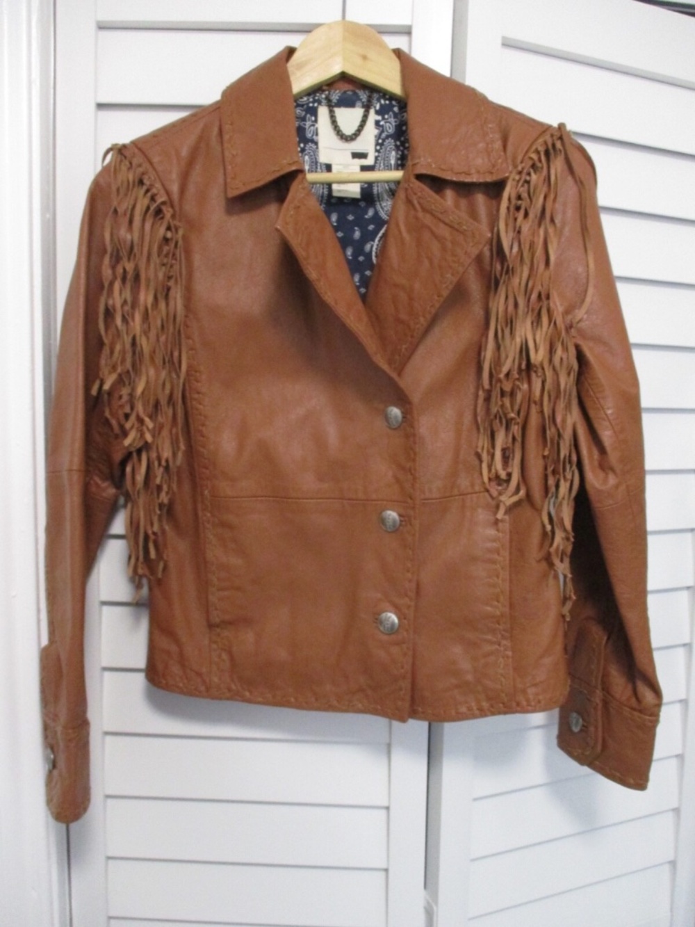 Levis light brown goatskin leather fringe retro western biker jacket Small